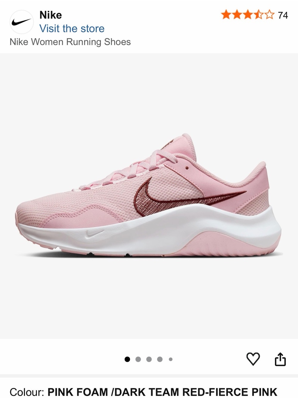 Nike Women’s Pink Foam Running Shoes with Dark Red Swoosh
